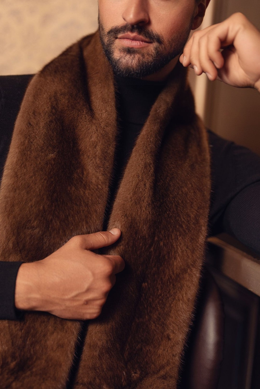 Mink Fur Scarf Full Skin Medium Brown
